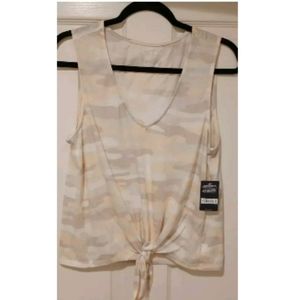 LUCKY BRAND BEIGE PLUSH PINK CAMOUFLAGE TIE FRONT